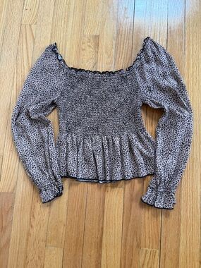 URBAN Romantics Taupe and Black Smocked Peplum Top
